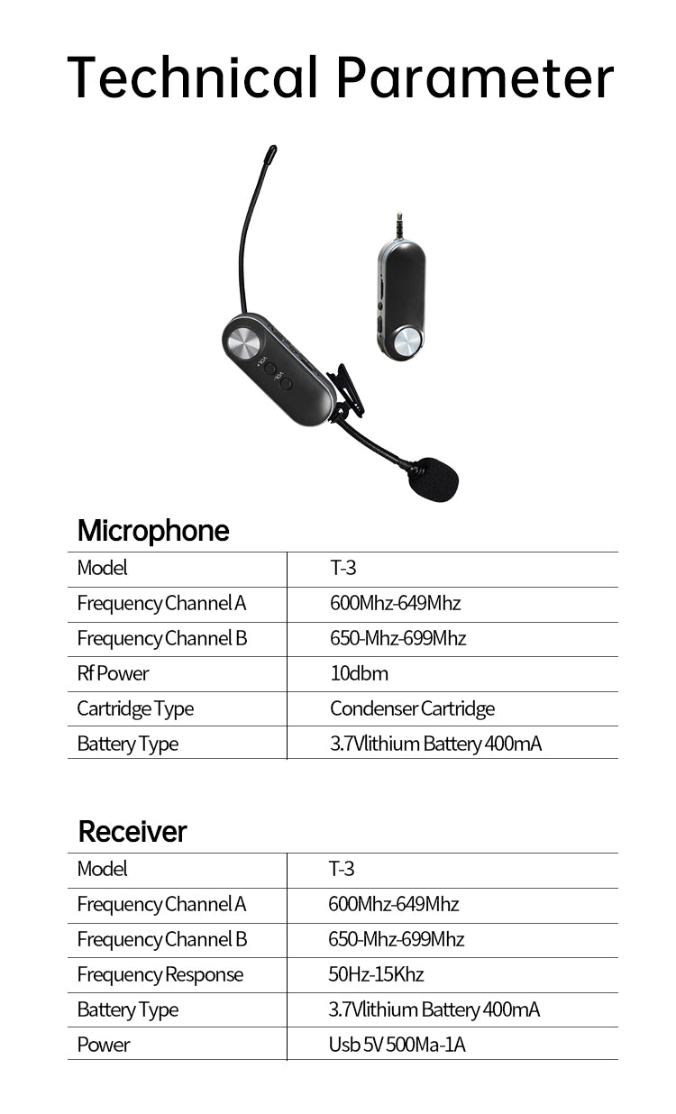 T-3Lapel-style wireless multi-function noise-cancelling microphone