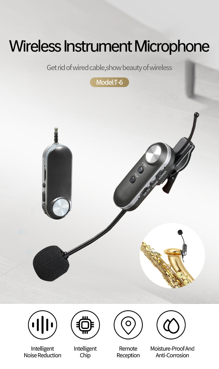 Lapel-style wireless instrument microphone