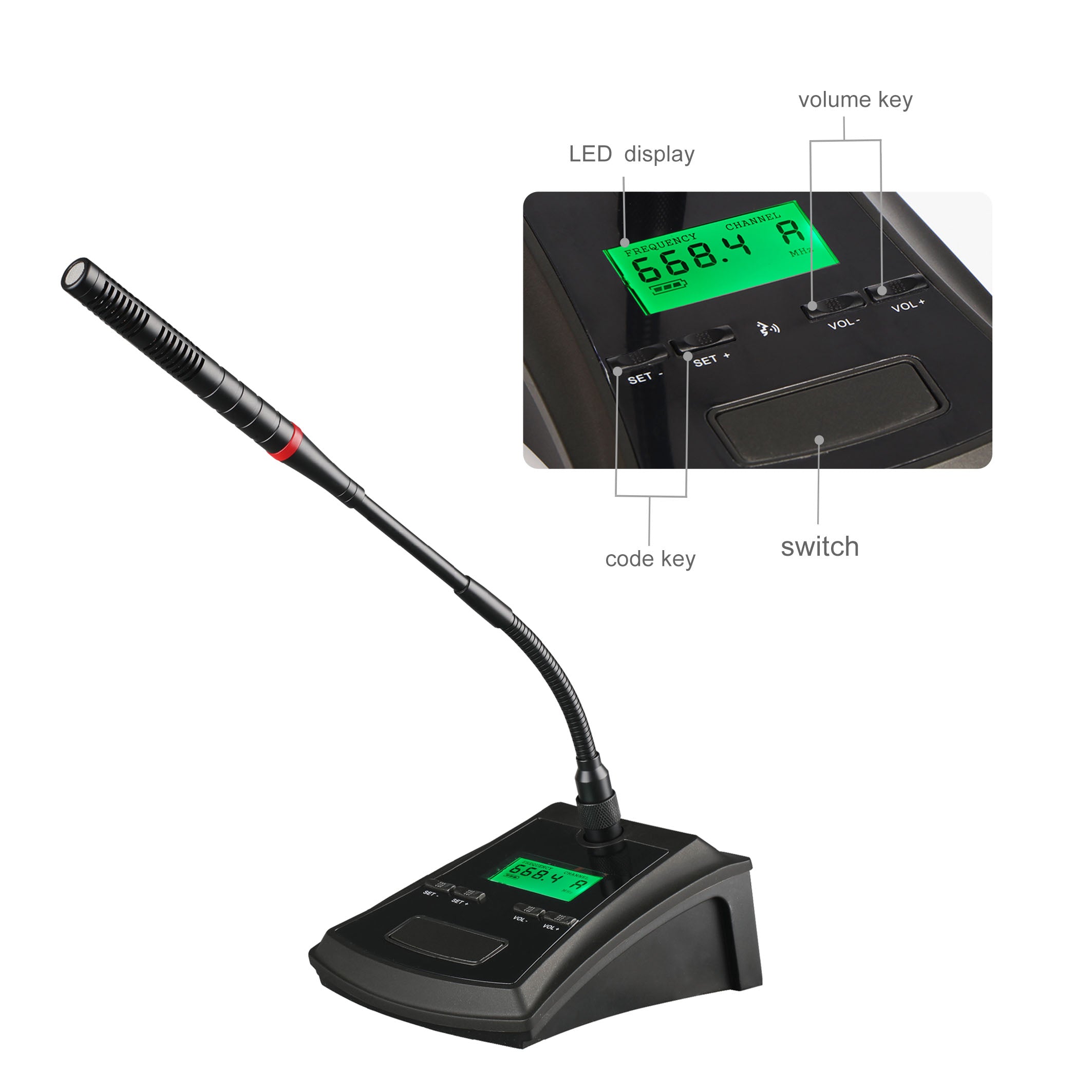 Wireless desktop conference microphone for speakers and presenters